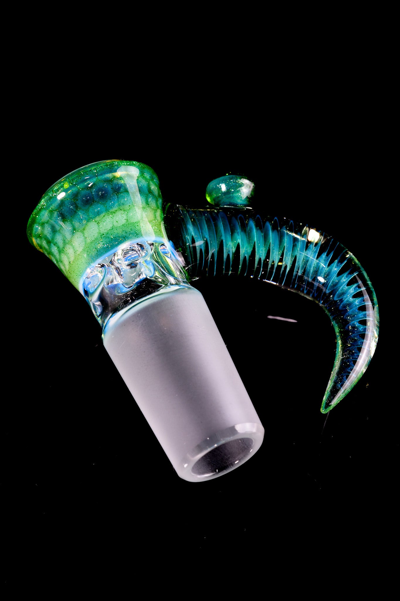 Jamms Glass - 18mm 4 Hole Honeycomb Slide W/Cane Handle - Green Stardust Over Ghost