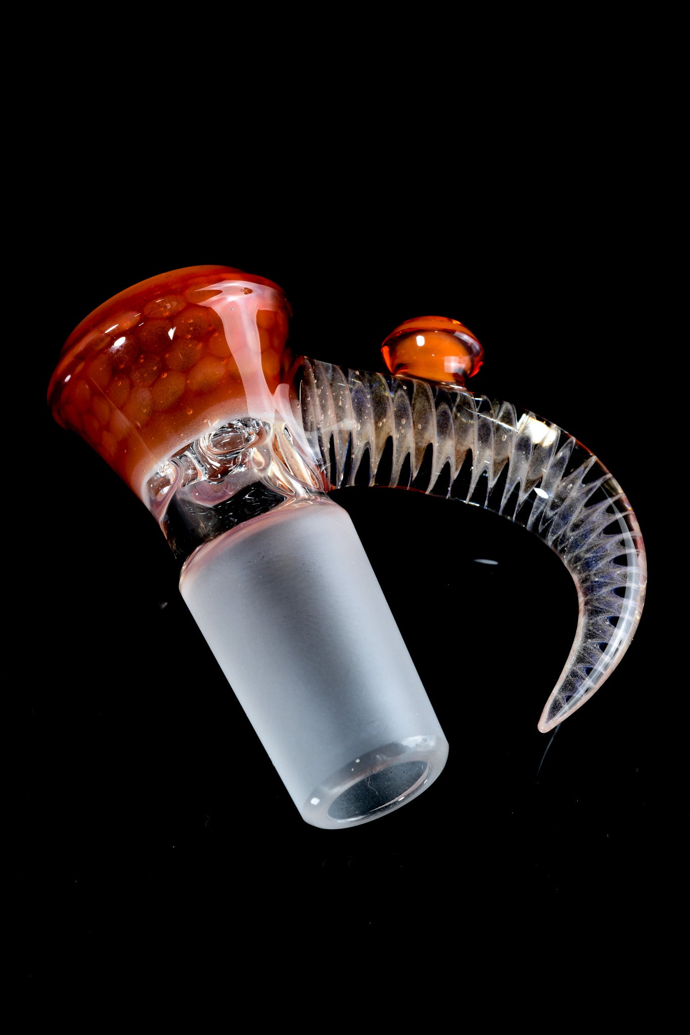 Jamms Glass - 18mm 4 Hole Honeycomb Slide W/Cane Handle - Orange Rainbow Over Icy White Satin