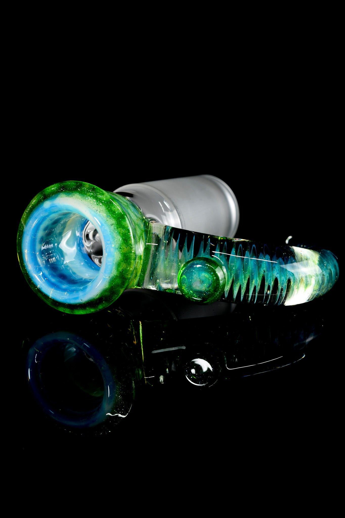 Jamms Glass - 18mm 4 Hole Honeycomb Slide W/Cane Handle - Green Stardust Over Ghost