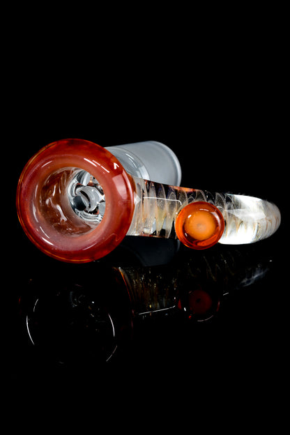 Jamms Glass - 18mm 4 Hole Honeycomb Slide W/Cane Handle - Orange Rainbow Over Icy White Satin