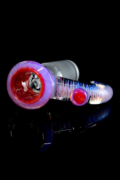 Jamms Glass - 18mm 4 Hole Honeycomb Slide W/Cane Handle - Neo Over Cinnabar