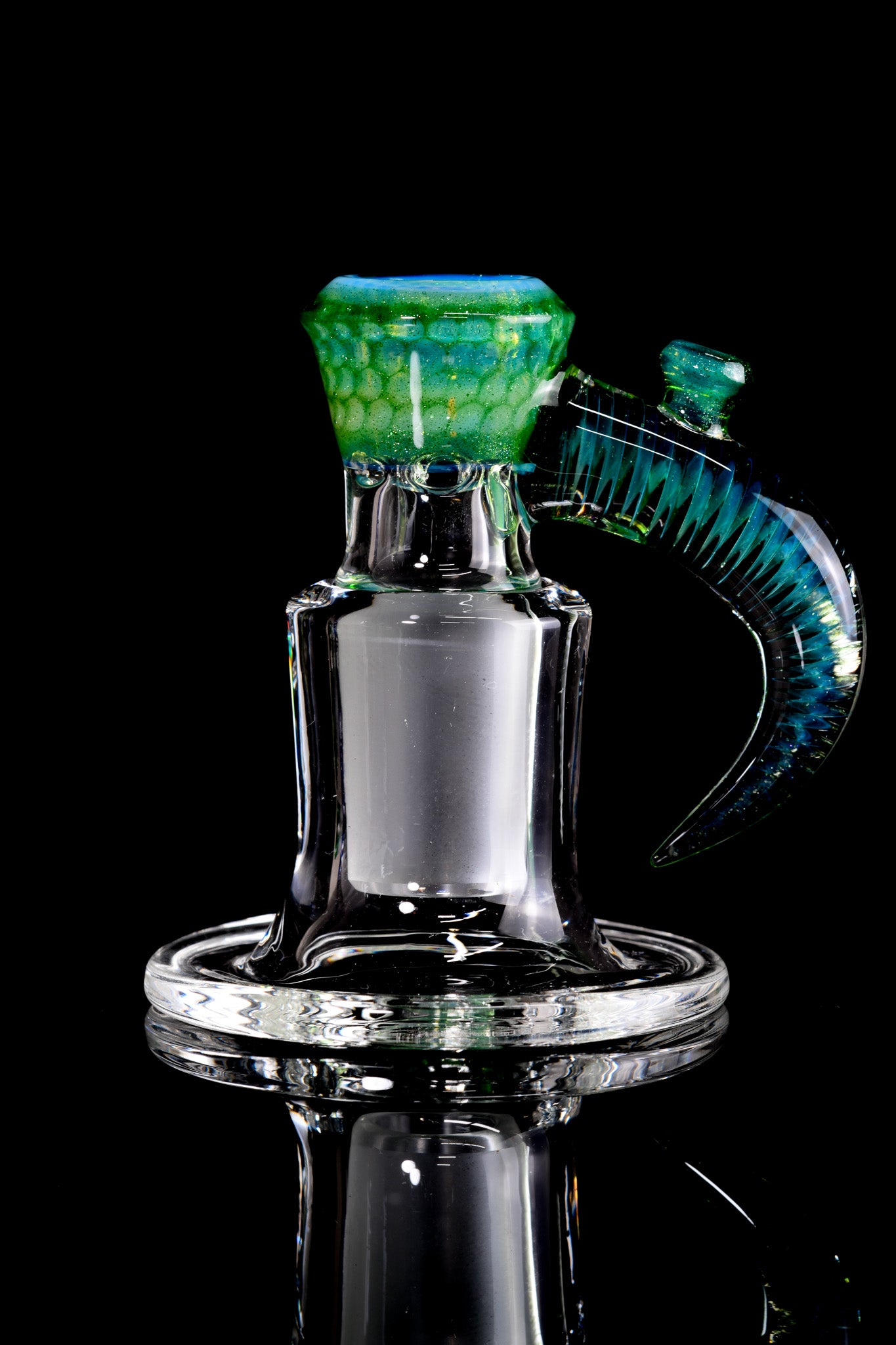 Jamms Glass - 18mm 4 Hole Honeycomb Slide W/Cane Handle - Green Stardust Over Ghost