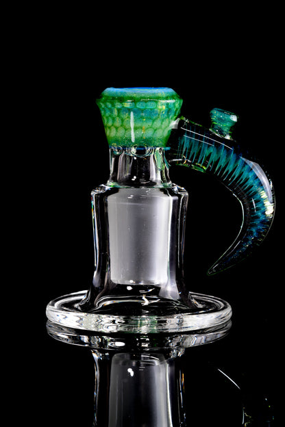 Jamms Glass - 18mm 4 Hole Honeycomb Slide W/Cane Handle - Green Stardust Over Ghost