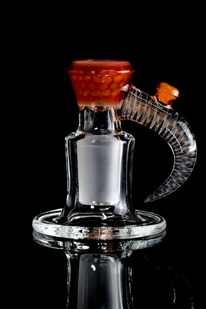 Jamms Glass - 18mm 4 Hole Honeycomb Slide W/Cane Handle - Orange Rainbow Over Icy White Satin