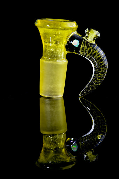 Jamms Glass - Fully Worked 18mm 4 Hole Slide W/Cane Handle and Opal - Pineapple Juice Over Icy White Satin