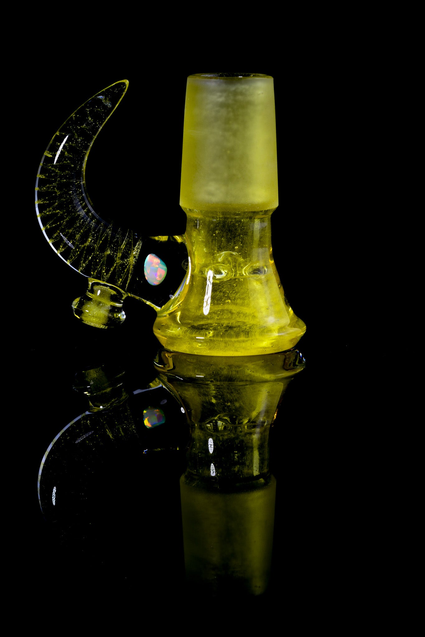 Jamms Glass - Fully Worked 18mm 4 Hole Slide W/Cane Handle and Opal - Pineapple Juice Over Icy White Satin