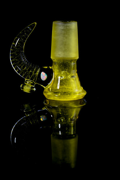 Jamms Glass - Fully Worked 18mm 4 Hole Slide W/Cane Handle and Opal - Pineapple Juice Over Icy White Satin