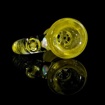 Jamms Glass - Fully Worked 18mm 4 Hole Slide W/Cane Handle and Opal - Pineapple Juice Over Icy White Satin