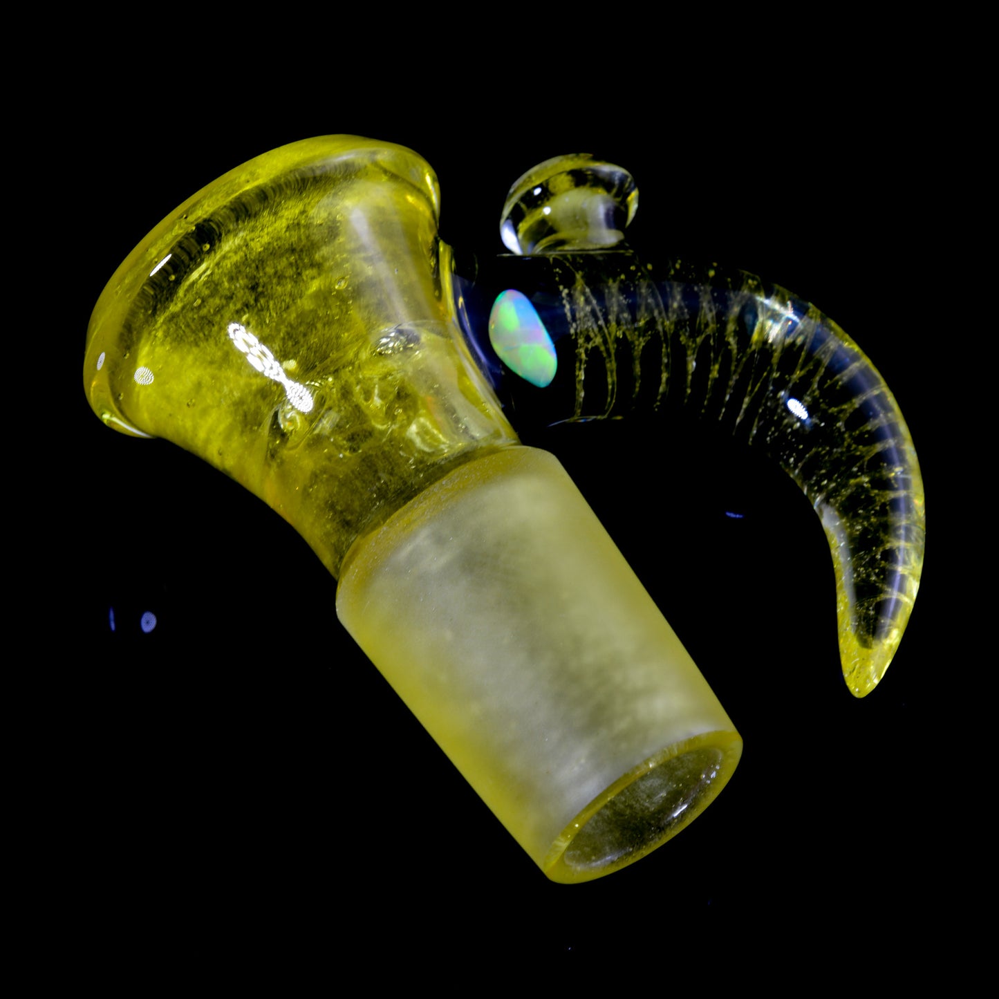 Jamms Glass - Fully Worked 18mm 4 Hole Slide W/Cane Handle and Opal - Pineapple Juice Over Icy White Satin