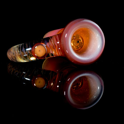 Jamms Glass - Fully Worked 18mm 4 Hole Slide W/Cane Handle - Orange Rainbow Over Icy White Satin