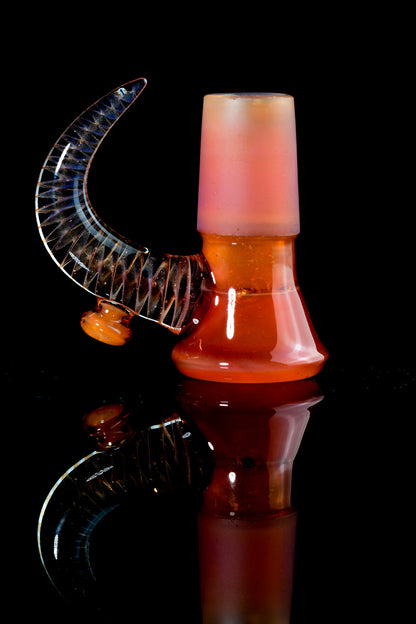 Jamms Glass - Fully Worked 18mm 4 Hole Slide W/Cane Handle - Orange Rainbow Over Icy White Satin