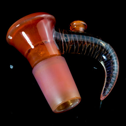 Jamms Glass - Fully Worked 18mm 4 Hole Slide W/Cane Handle - Orange Rainbow Over Icy White Satin