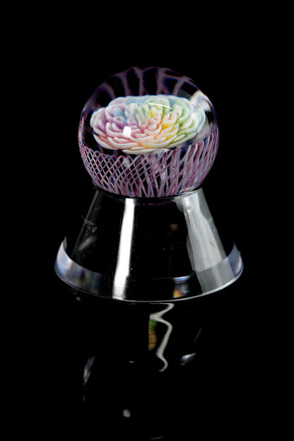 GlassAzu - Pink Retti Marble With Rainbow Flower Implosin