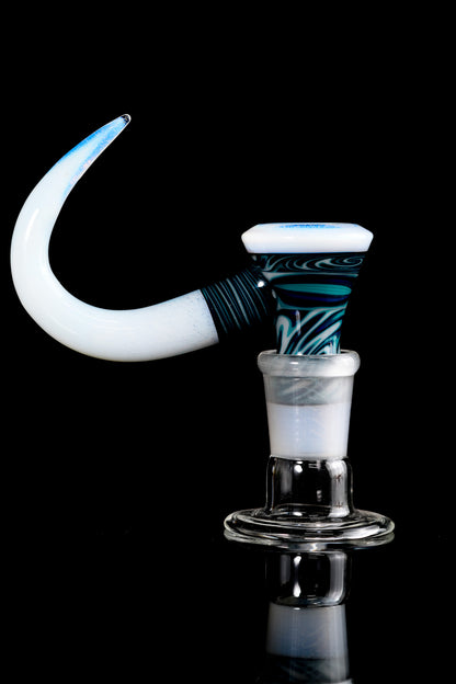 Thill Glassworks - Teal & White Wigwag Line Work 18mm 4 Hole Full Work Slide