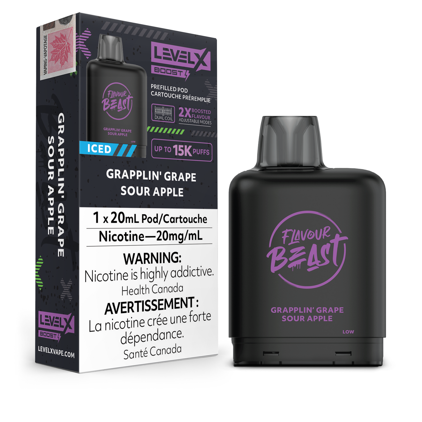 Level X Boost - Grapplin' Grape Sour Apple Iced / 20 mg / 20 mL