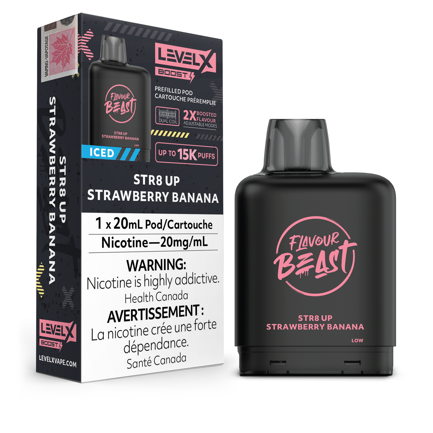 Level X Boost - STR8 Up Strawberry Banana Iced / 20 mg / 20 mL