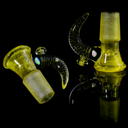 Jamms Glass - Fully Worked 18mm 4 Hole Slide W/Cane Handle and Opal - Pineapple Juice Over Icy White Satin