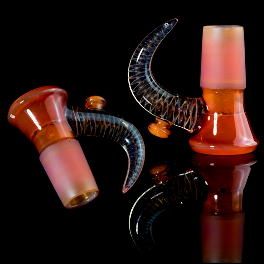 Jamms Glass - Fully Worked 18mm 4 Hole Slide W/Cane Handle - Orange Rainbow Over Icy White Satin