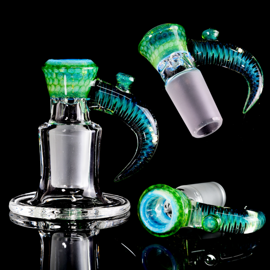 Jamms Glass - 18mm 4 Hole Honeycomb Slide W/Cane Handle - Green Stardust Over Ghost