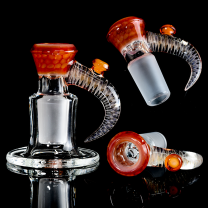 Jamms Glass - 18mm 4 Hole Honeycomb Slide W/Cane Handle - Orange Rainbow Over Icy White Satin