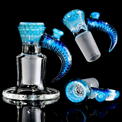 Jamms Glass - 18mm 4 Hole Honeycomb Slide W/Cane Handle - Blue Stardust Over Ghost